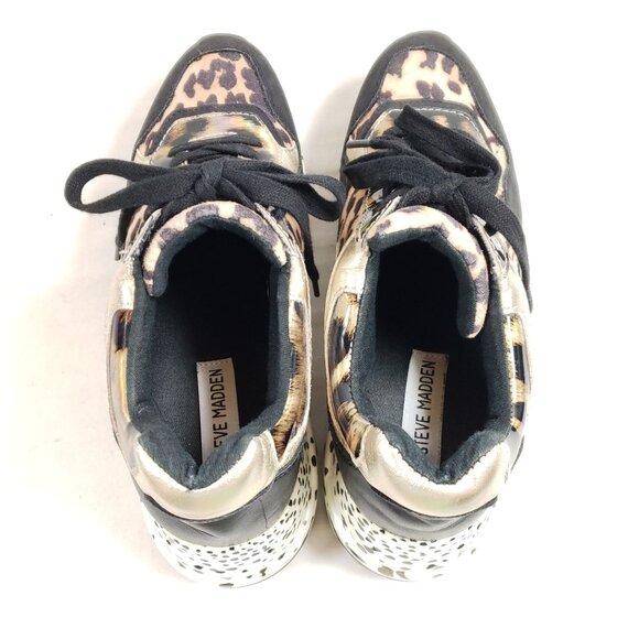Steve Madden Bema Leopard Print Sneakers Black Gold Womens Size 8 - Picture 7 of 9